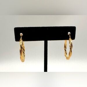 Elegant Gold Twisted Hoop Earrings 925 Sterling Italian Silver NWOT, Never Used